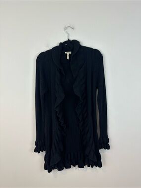 Matilda Jane Black Ruffle Trim Open-Front Women's Sweater Cardigan Size Large